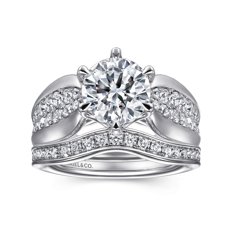 Ember - 14K White Gold 6 Prong Wide Band Round Diamond Engagement Ring - 0.65 ct - Shot 4