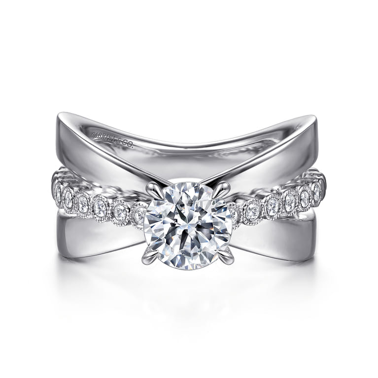 Umberta - 14K White Gold Split Shank Round Diamond Engagement Ring - 0.22 ct - Shot 1