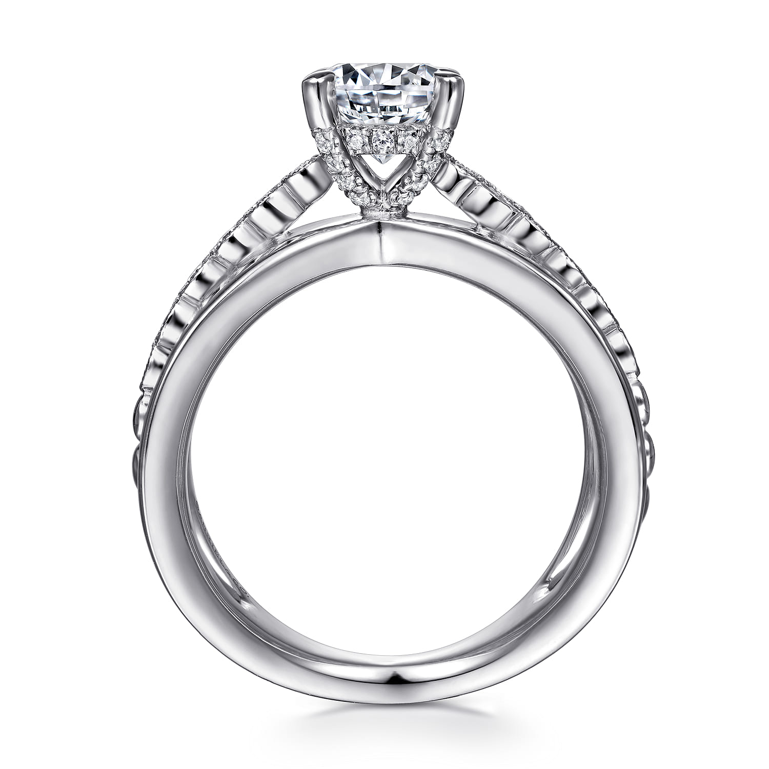 Umberta - 14K White Gold Split Shank Round Diamond Engagement Ring - 0.22 ct - Shot 2
