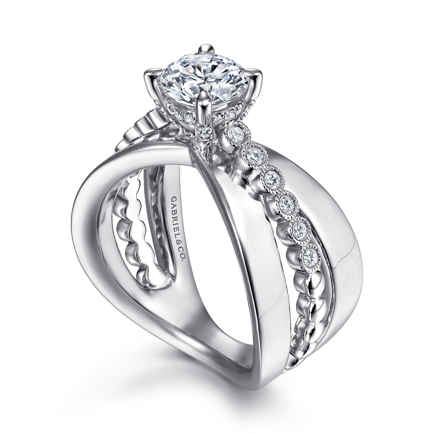 Umberta - 14K White Gold Split Shank Round Diamond Engagement Ring - 0.22 ct - Shot 3