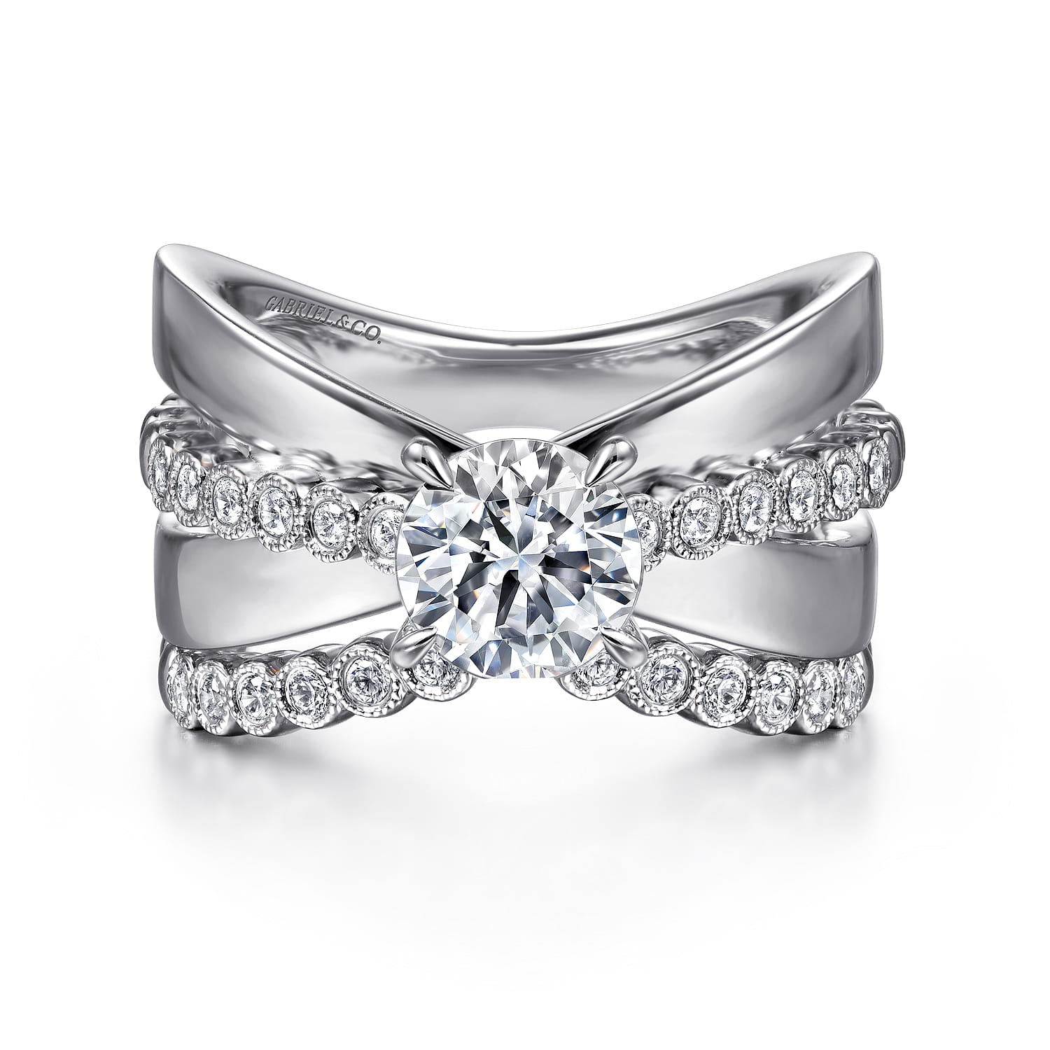 Umberta - 14K White Gold Split Shank Round Diamond Engagement Ring - 0.22 ct - Shot 4