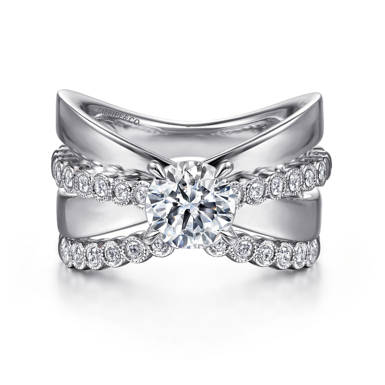 Umberta - 14K White Gold Split Shank Round Diamond Engagement Ring - 0.22 ct - Shot 4