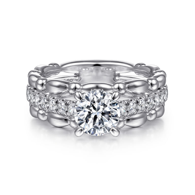 Famke - 14K White Gold Split Shank Round Diamond Engagement Ring - 0.51 ct - Shot 1