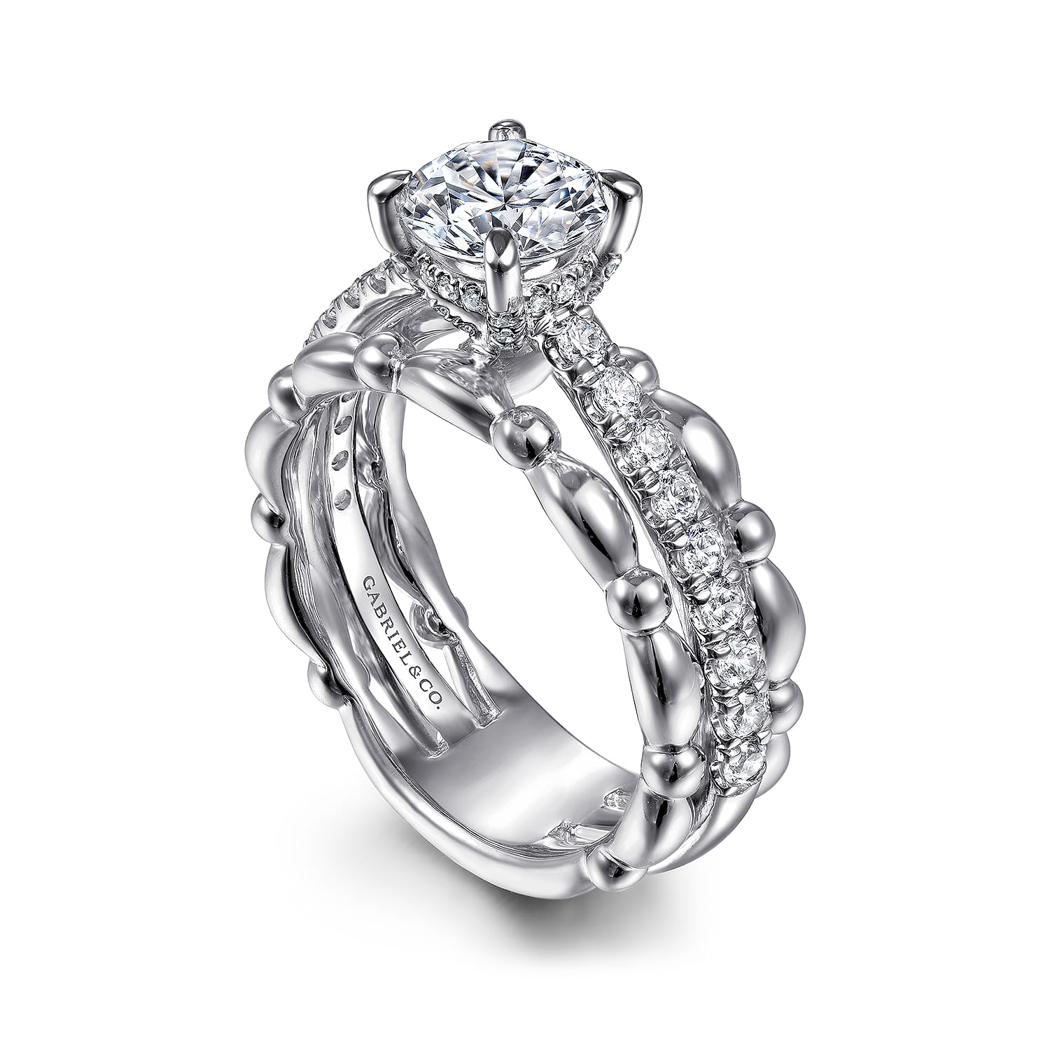 Famke - 14K White Gold Split Shank Round Diamond Engagement Ring - 0.51 ct - Shot 3