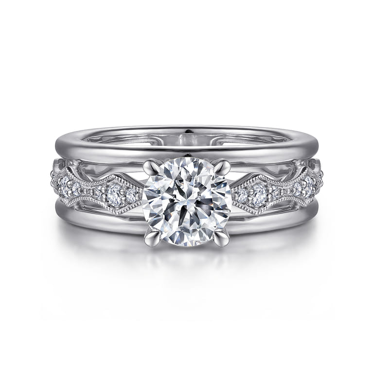 Halette - 14K White Gold Round Diamond Engagement Ring - 0.36 ct - Shot 1