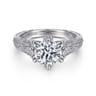 Elanie - Vintage Inspired 14K White Gold Round Diamond Engagement Ring - 0.3 ct