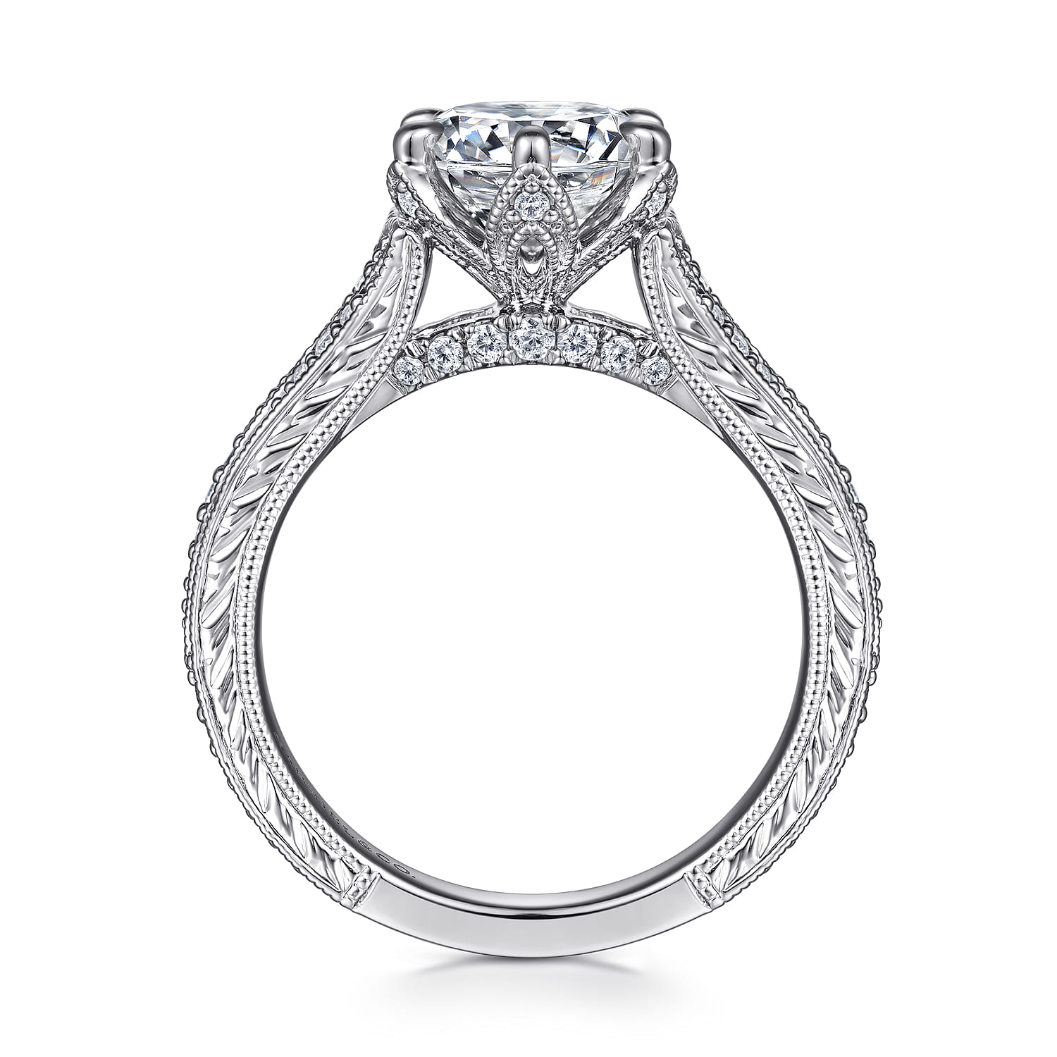 Elanie - Vintage Inspired 14K White Gold Round Diamond Engagement Ring - 0.3 ct - Shot 2