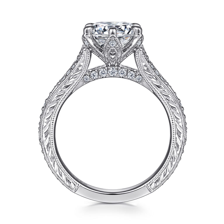 Elanie - Vintage Inspired 14K White Gold Round Diamond Engagement Ring - 0.3 ct - Shot 2