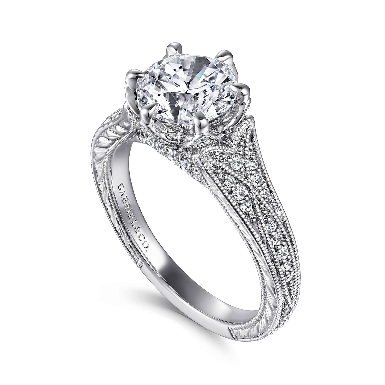 Elanie - Vintage Inspired 14K White Gold Round Diamond Engagement Ring - 0.3 ct - Shot 3