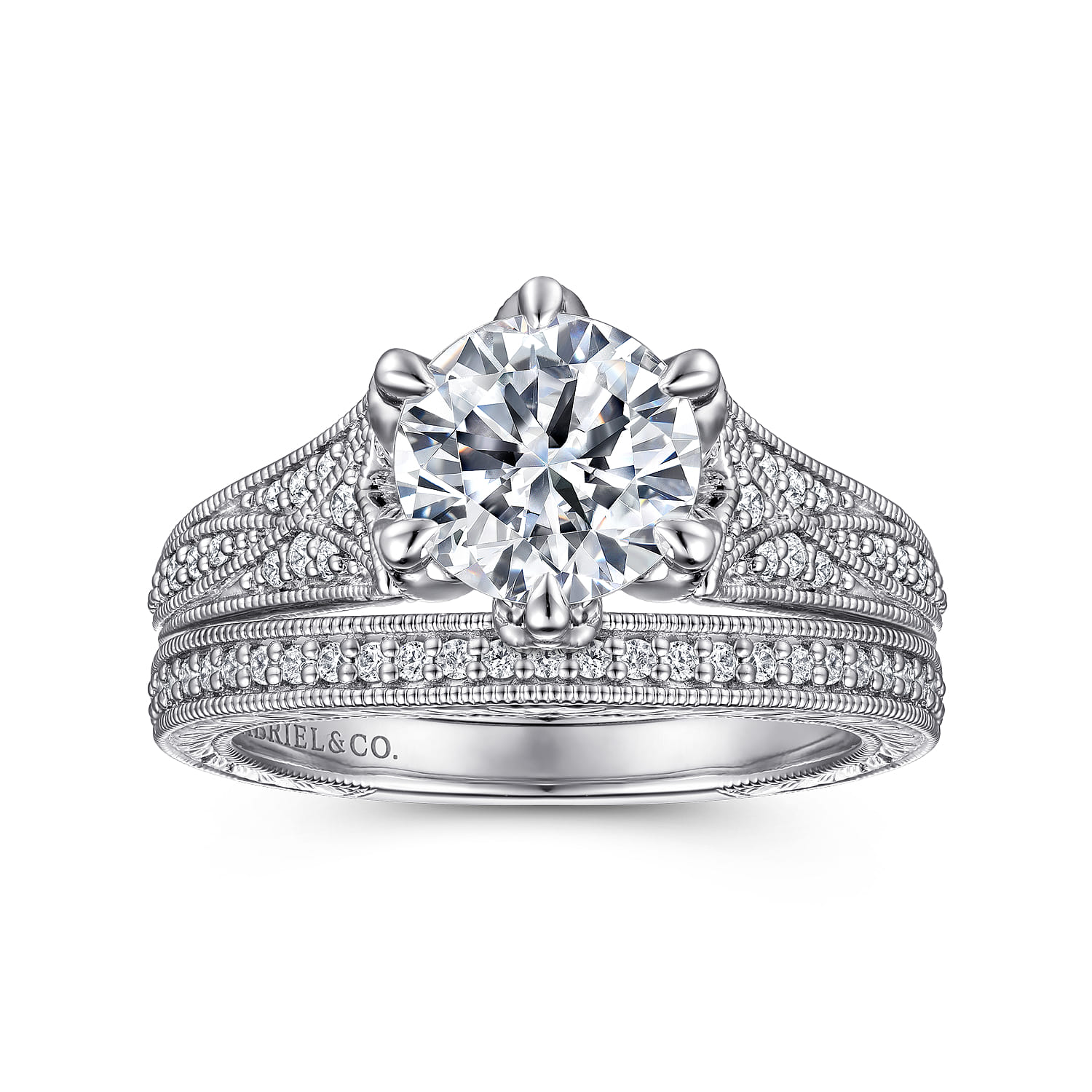 Elanie - Vintage Inspired 14K White Gold Round Diamond Engagement Ring - 0.3 ct - Shot 4
