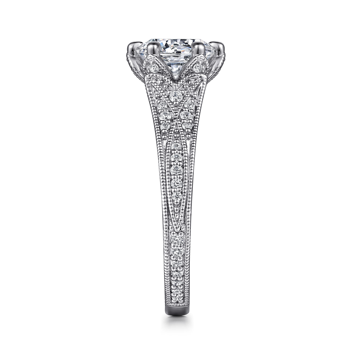Elanie - Vintage Inspired 14K White Gold Round Diamond Engagement Ring - 0.3 ct - Shot 5
