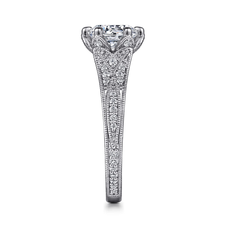 Elanie - Vintage Inspired 14K White Gold Round Diamond Engagement Ring - 0.3 ct - Shot 5