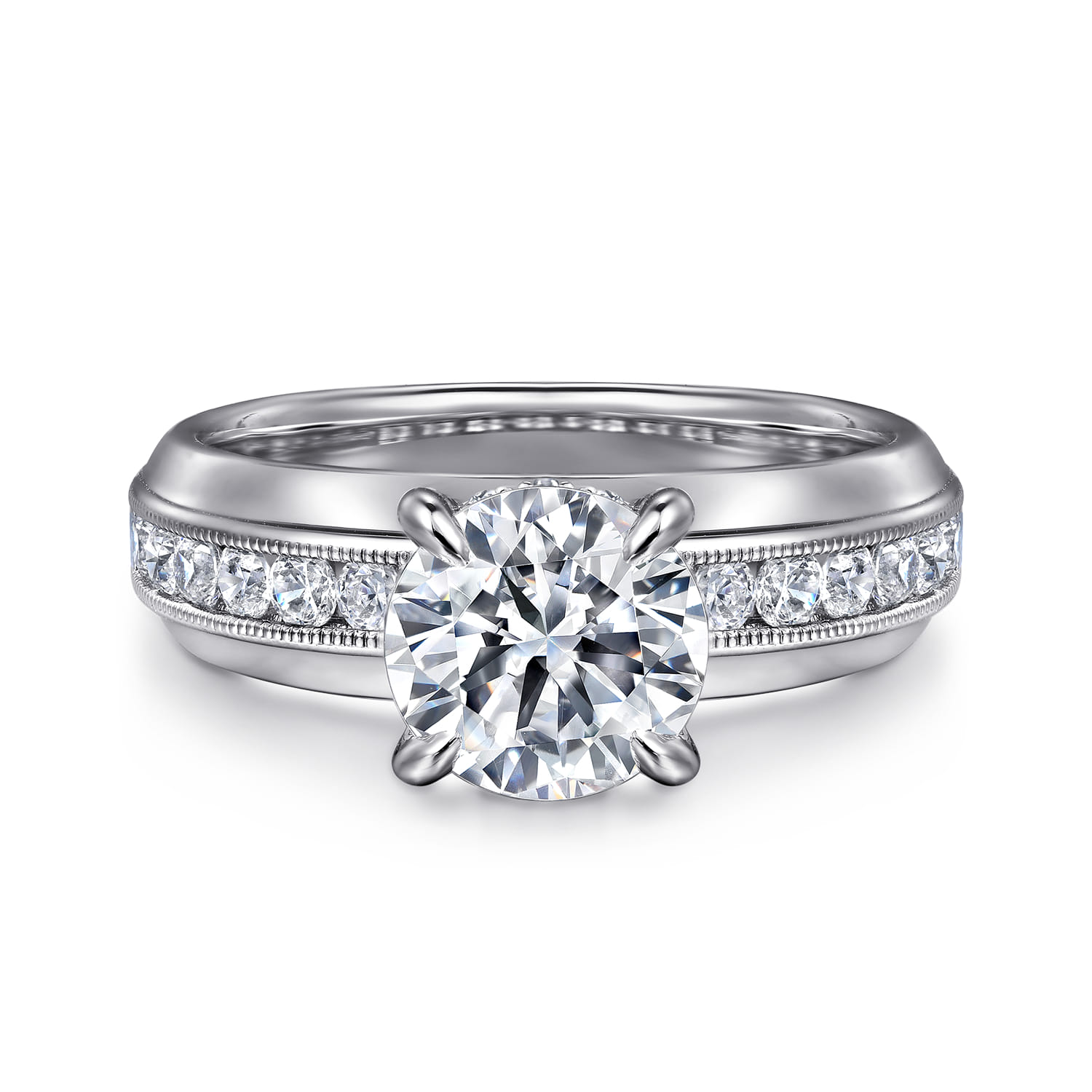 Caris - 14K White Gold Round Channel Set Diamond Engagement Ring - 0.6 ct - Shot 1