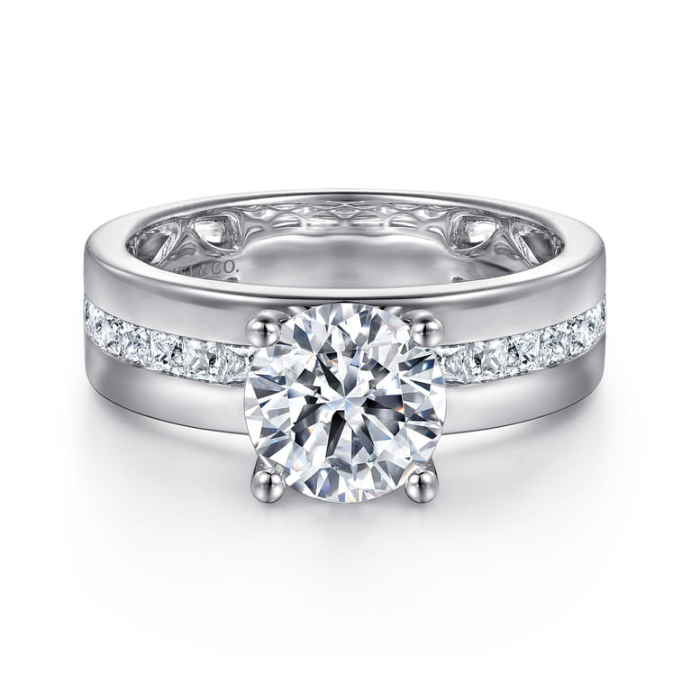 Adley - 14K White Gold Wide Band Round Diamond Engagement Ring - 0.6 ct - Shot 1