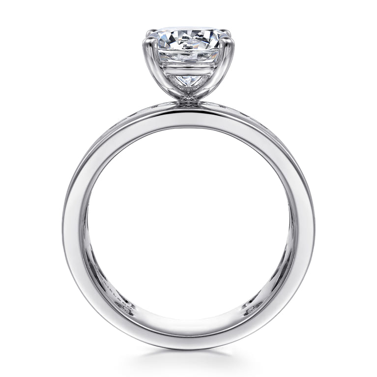 Adley - 14K White Gold Wide Band Round Diamond Engagement Ring - 0.6 ct - Shot 2