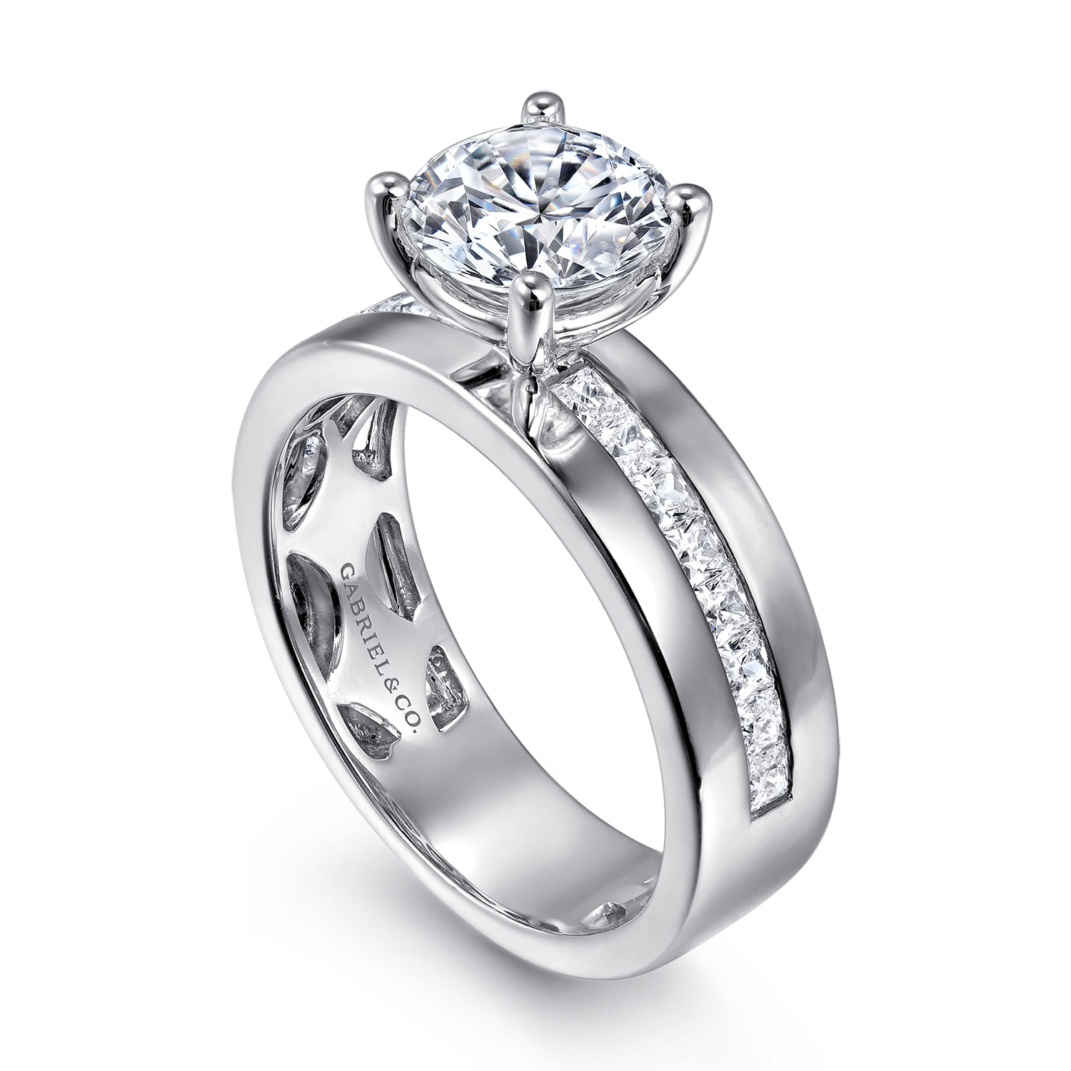 Adley - 14K White Gold Wide Band Round Diamond Engagement Ring - 0.6 ct - Shot 3