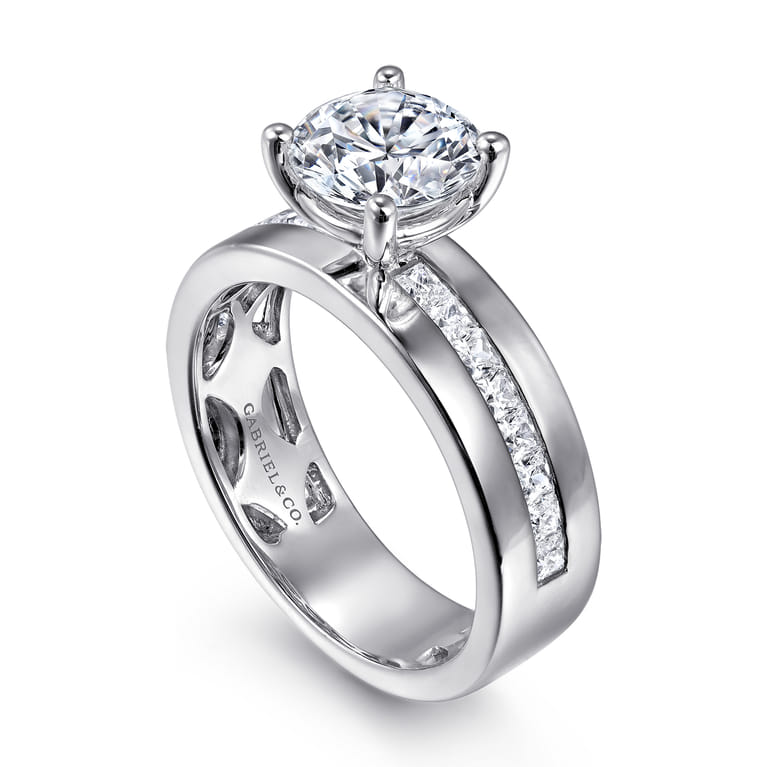 Adley - 14K White Gold Wide Band Round Diamond Engagement Ring - 0.6 ct - Shot 3