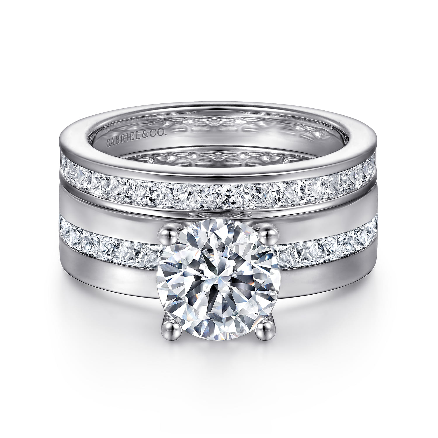 Adley - 14K White Gold Wide Band Round Diamond Engagement Ring - 0.6 ct - Shot 4