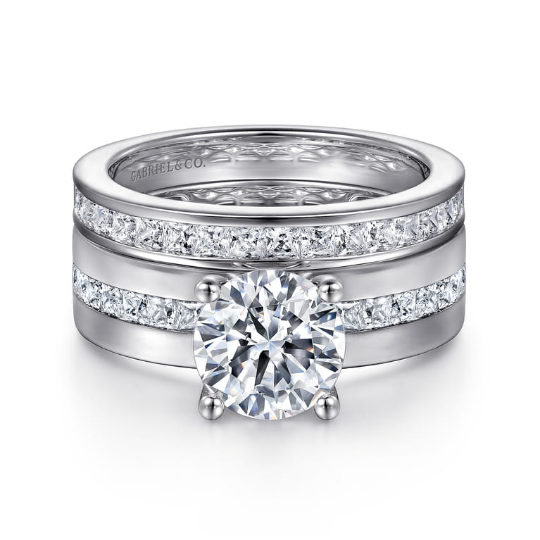 Adley - 14K White Gold Wide Band Round Diamond Engagement Ring - 0.6 ct - Shot 4