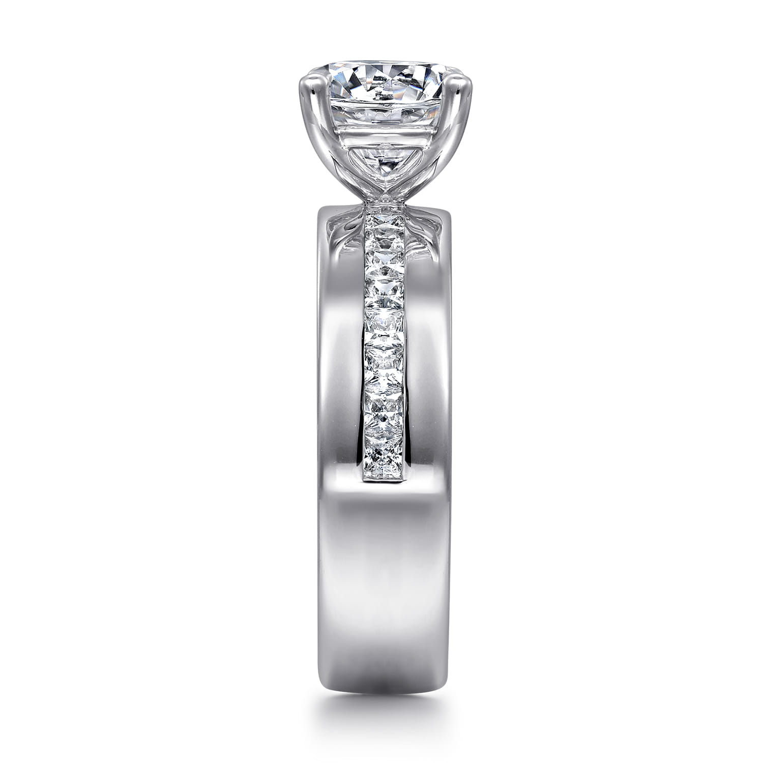 Adley - 14K White Gold Wide Band Round Diamond Engagement Ring - 0.6 ct - Shot 5