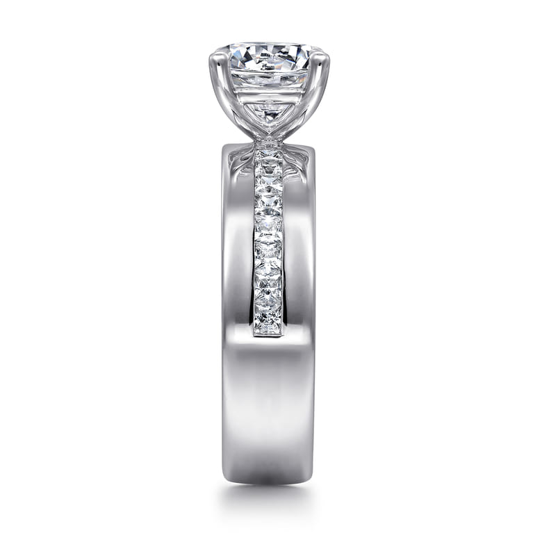 Adley - 14K White Gold Wide Band Round Diamond Engagement Ring - 0.6 ct - Shot 5