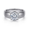 Elza - 14K White Gold Bezel Prong Wide Band Round Diamond Engagement Ring - 0.08 ct