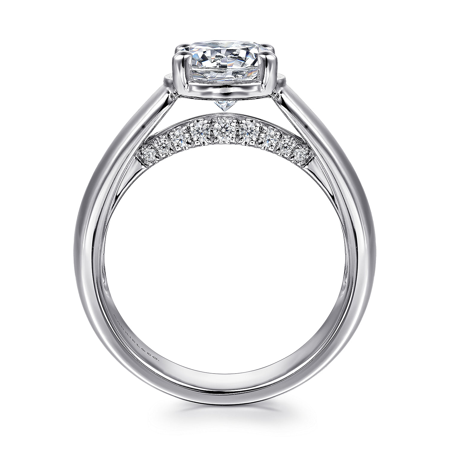 Elza - 14K White Gold Wide Band Round Diamond Engagement Ring - 0.14 ct - Shot 2