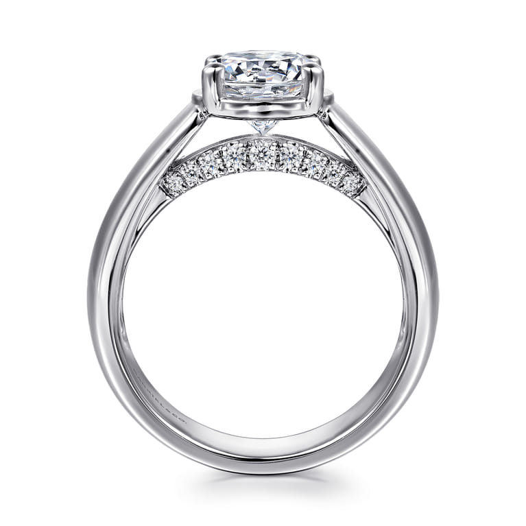Elza - 14K White Gold Bezel Prong Wide Band Round Diamond Engagement Ring - 0.08 ct - Shot 2