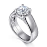 Elza - 14K White Gold Bezel Prong Wide Band Round Diamond Engagement Ring - 0.08 ct