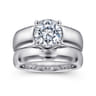 Elza - 14K White Gold Bezel Prong Wide Band Round Diamond Engagement Ring - 0.08 ct