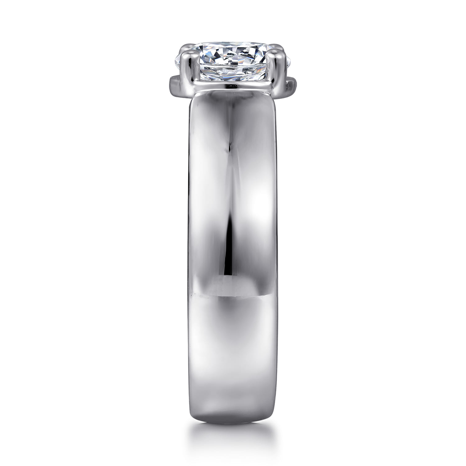 Elza - 14K White Gold Bezel Prong Wide Band Round Diamond Engagement Ring - 0.08 ct - Shot 5