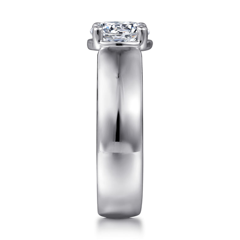 Elza - 14K White Gold Bezel Prong Wide Band Round Diamond Engagement Ring - 0.08 ct - Shot 5