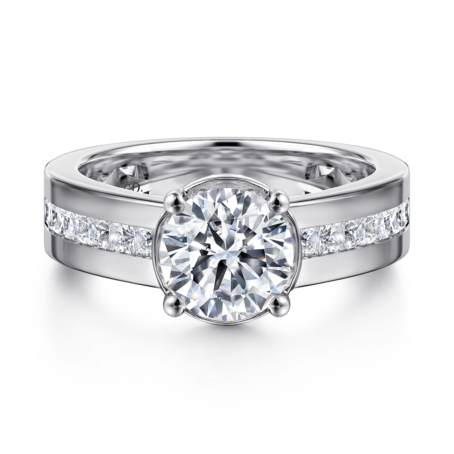 Dennise - 14K White Gold Wide Band Round Diamond Engagement Ring - 0.5 ct - Shot 1