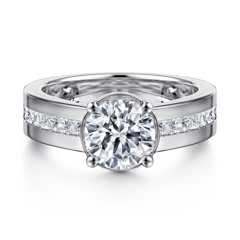 Dennise - 14K White Gold Wide Band Round Diamond Engagement Ring - 0.5 ct - Shot 1