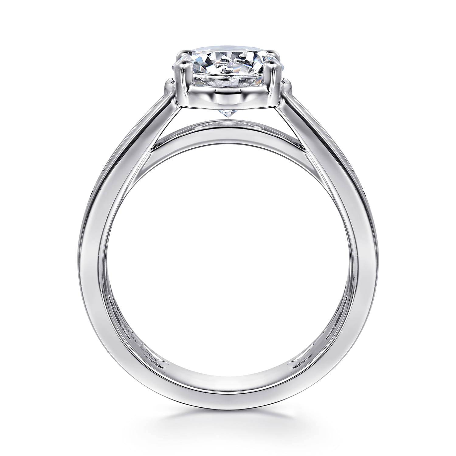 Dennise - 14K White Gold Wide Band Round Diamond Engagement Ring - 0.5 ct - Shot 2