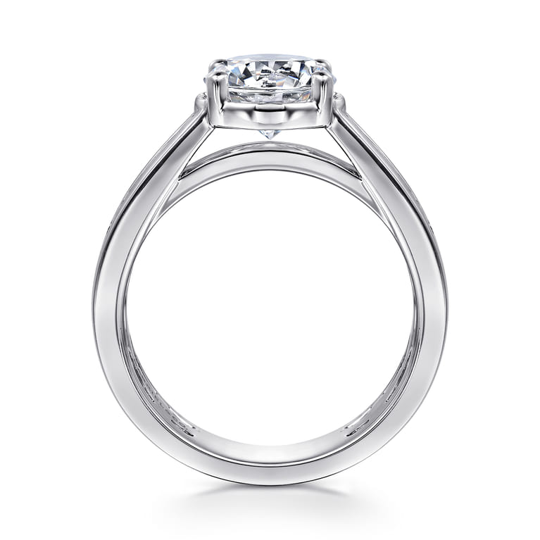 Dennise - 14K White Gold Wide Band Round Diamond Engagement Ring - 0.5 ct - Shot 2