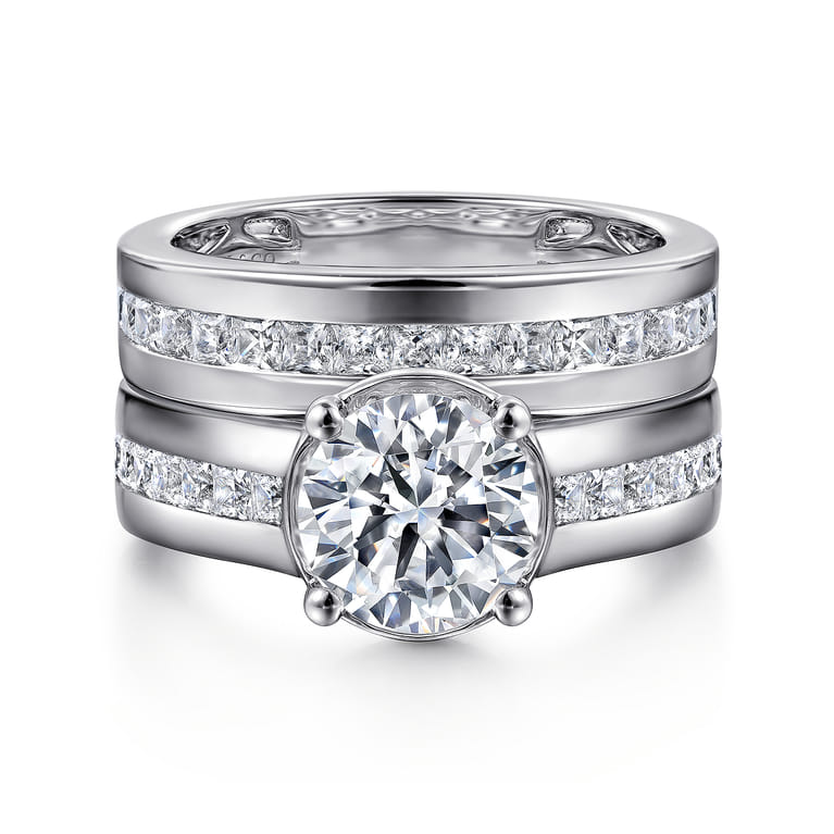 Dennise - 14K White Gold Wide Band Round Diamond Engagement Ring - 0.5 ct - Shot 4