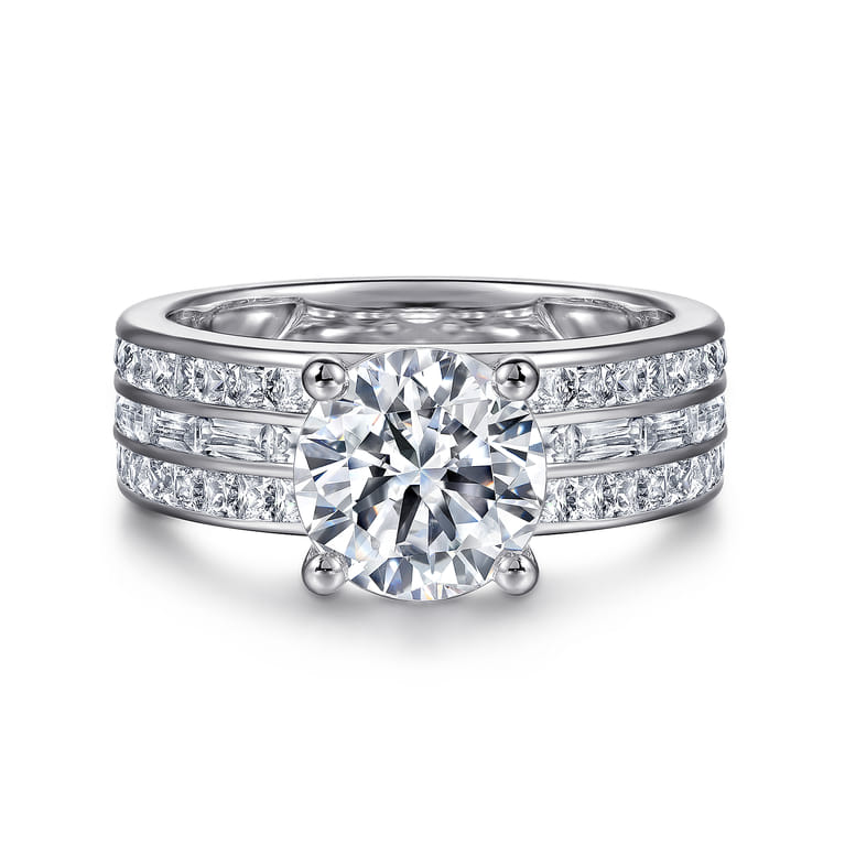 Eedie - 14K White Gold Round Wide Band Engagement Ring - 1.5 ct - Shot 1