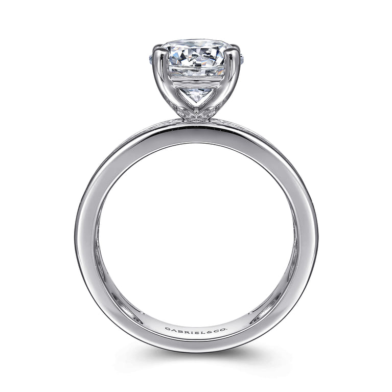 Eedie - 14K White Gold Round Wide Band Engagement Ring - 1.5 ct - Shot 2