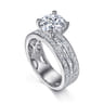 Eedie - 14K White Gold Round Wide Band Engagement Ring - 1.5 ct