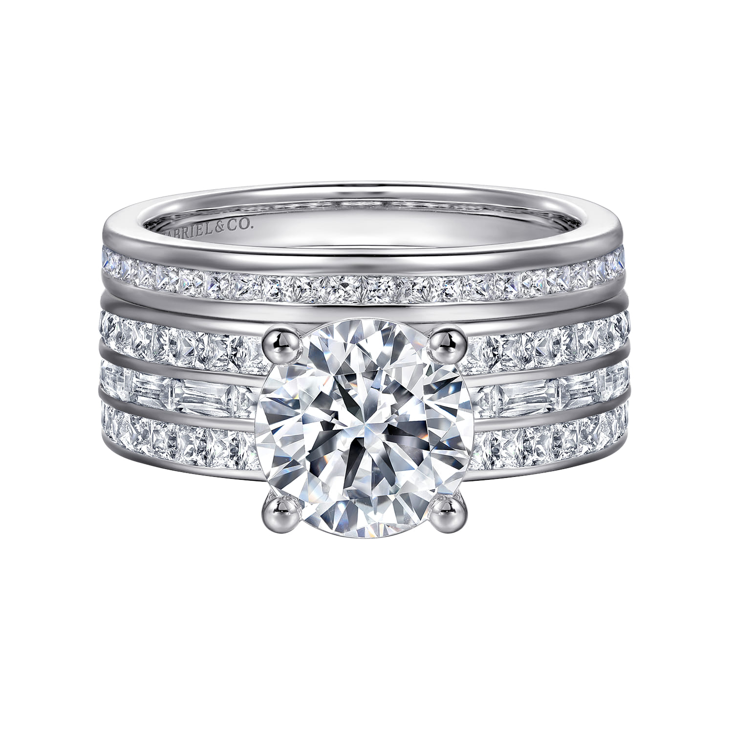 Eedie - 14K White Gold Round Wide Band Engagement Ring - 1.5 ct - Shot 4