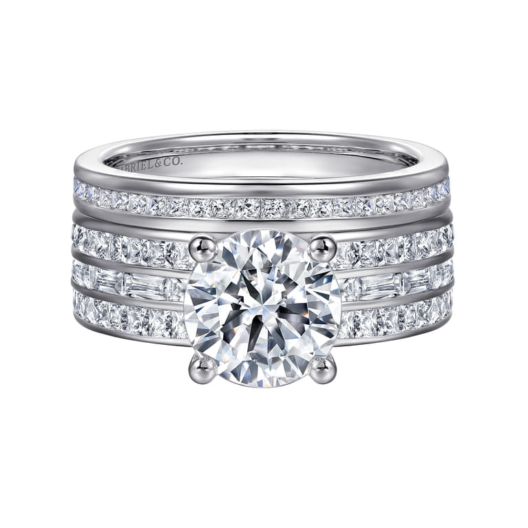 Eedie - 14K White Gold Round Wide Band Engagement Ring - 1.5 ct - Shot 4