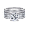 Eedie - 14K White Gold Round Wide Band Engagement Ring - 1.5 ct