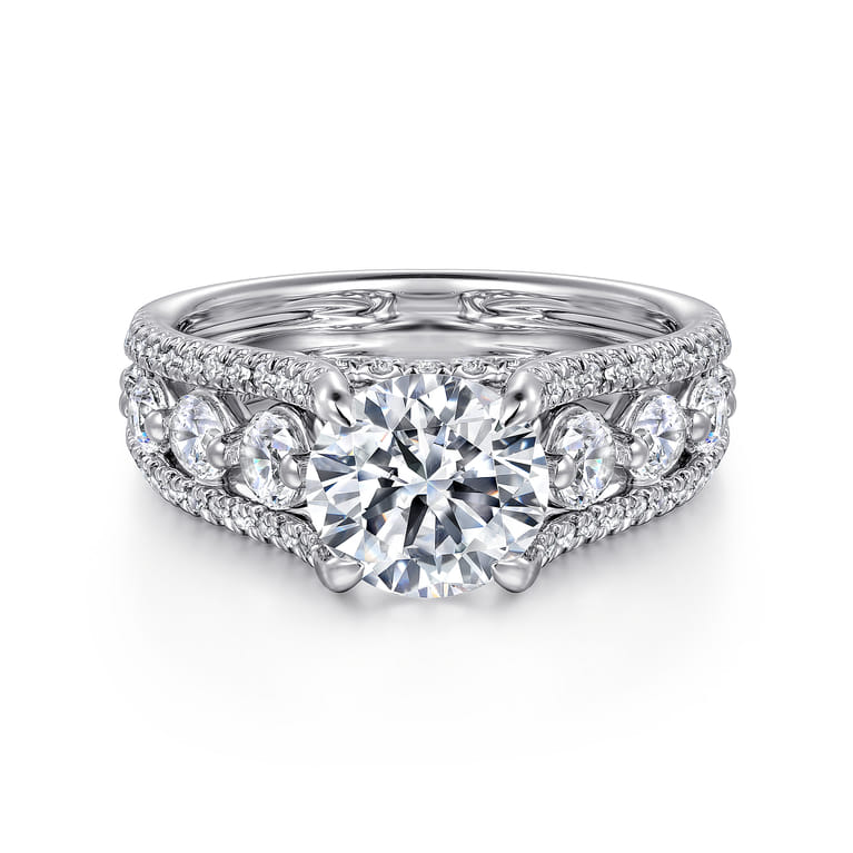 Elisse - 14K White Gold Wide Band Round Diamond Engagement Ring - 1.05 ct - Shot 1