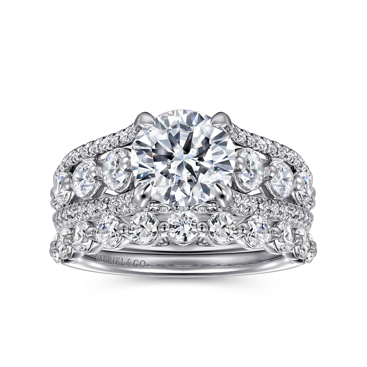 Elisse - 14K White Gold Wide Band Round Diamond Engagement Ring - 1.05 ct - Shot 4