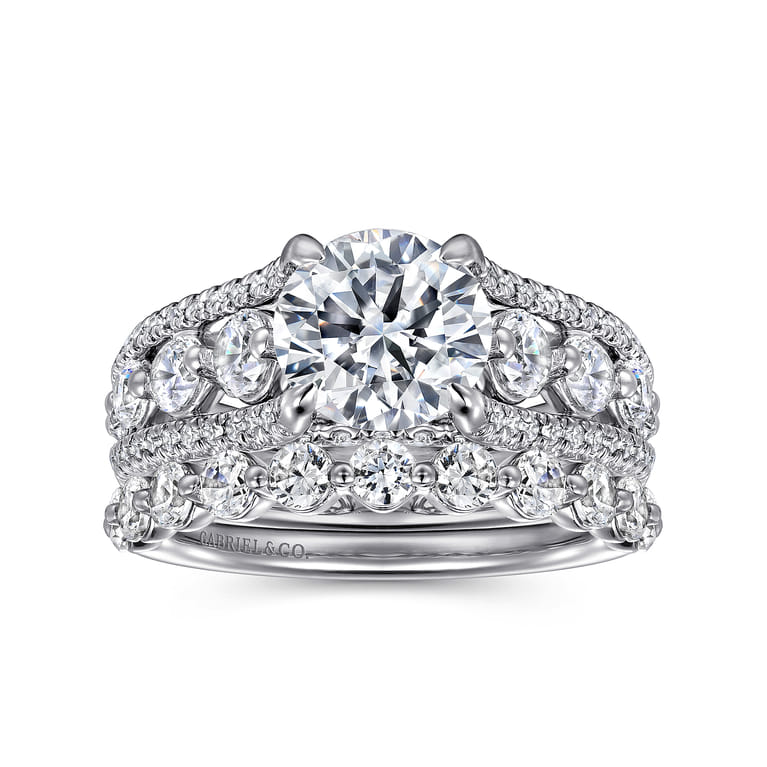 Elisse - 14K White Gold Wide Band Round Diamond Engagement Ring - 1.05 ct - Shot 4
