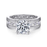 Elsaa - 14K White Gold Channel Set Baguette Round Diamond Engagement Ring - 0.75 ct
