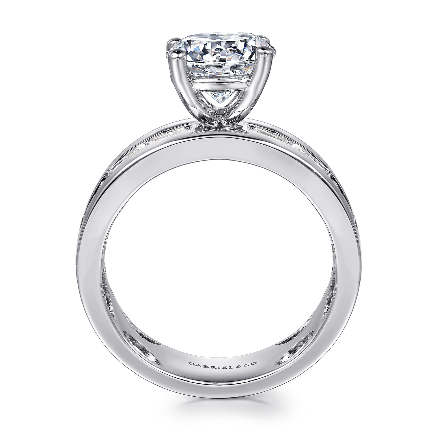 Elsaa - 14K White Gold Channel Set Baguette Round Diamond Engagement Ring - 0.75 ct - Shot 2