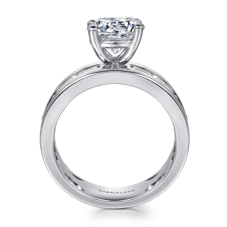 Elsaa - 14K White Gold Channel Set Baguette Round Diamond Engagement Ring - 0.75 ct - Shot 2