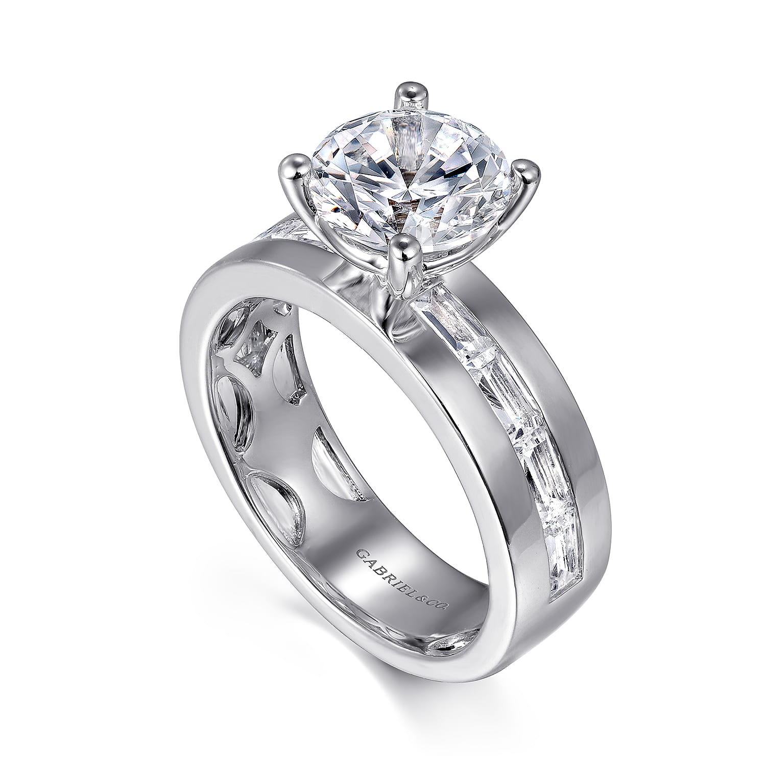 Elsaa - 14K White Gold Channel Set Baguette Round Diamond Engagement Ring - 0.75 ct - Shot 3